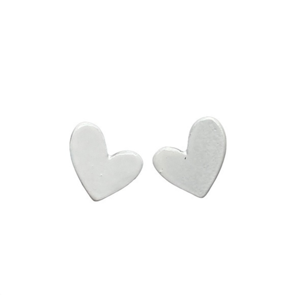 Heart Metal Stud Earrings White Enamel